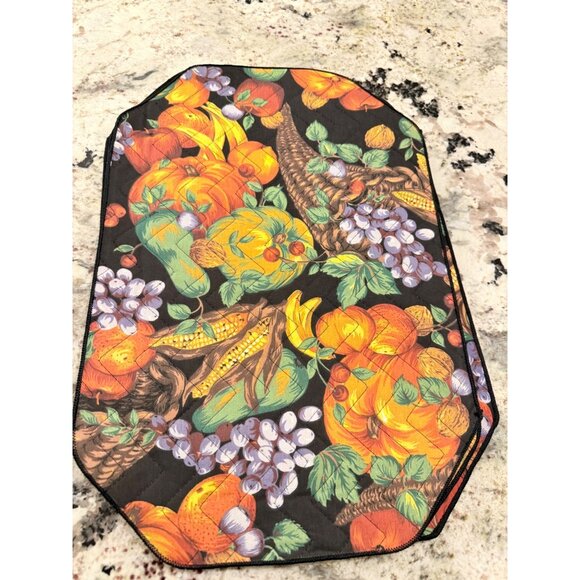 4 VTG Fall Harvest Quilted Placemats Cornucopia Pumpkin Thanksgiving table top - Picture 12 of 15